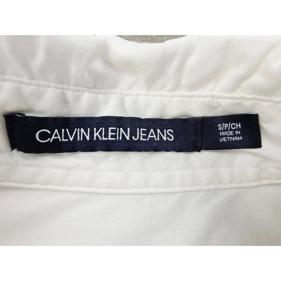 Calvin Klein Jeans Size Small Womens Oversized Baggy Loose White Logo Tag Shirt - Picture 7 of 15